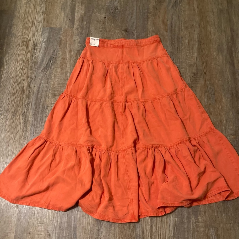 Free People Dreamweaver Denim Maxi Skirt In Firecracker Orange | We The Free - Picture 7 of 14